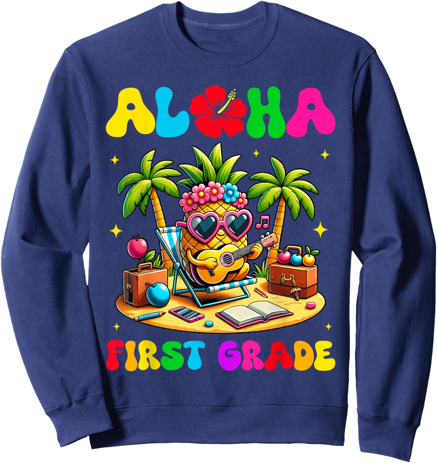 Aloha First Grade Pineapple Hawaii Back to School Kids Girl Sweatshirt - Sweatshirt | Navy