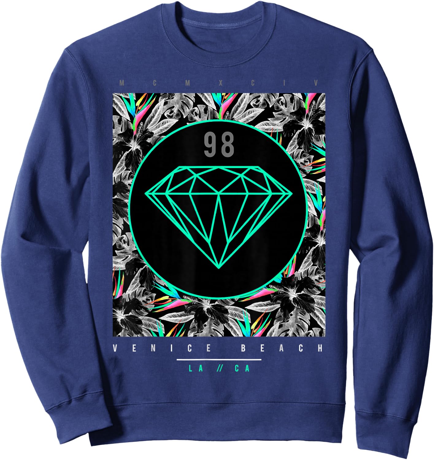 Venice Beach Diamond Color Floral Print Sweatshirt - Sweatshirt | Navy