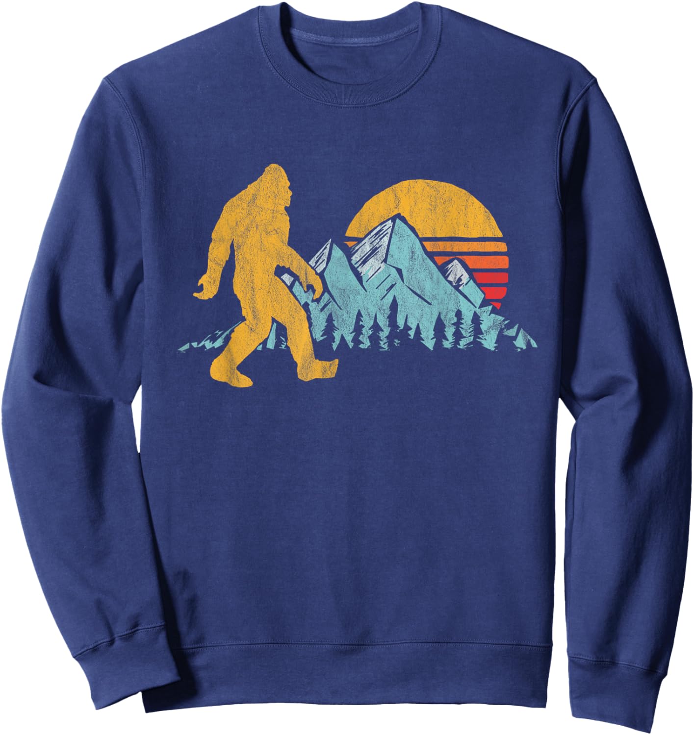 Retro Bigfoot Silhouette Mountain Sun Believe! Graphic Sweatshirt - Sweatshirt | Navy