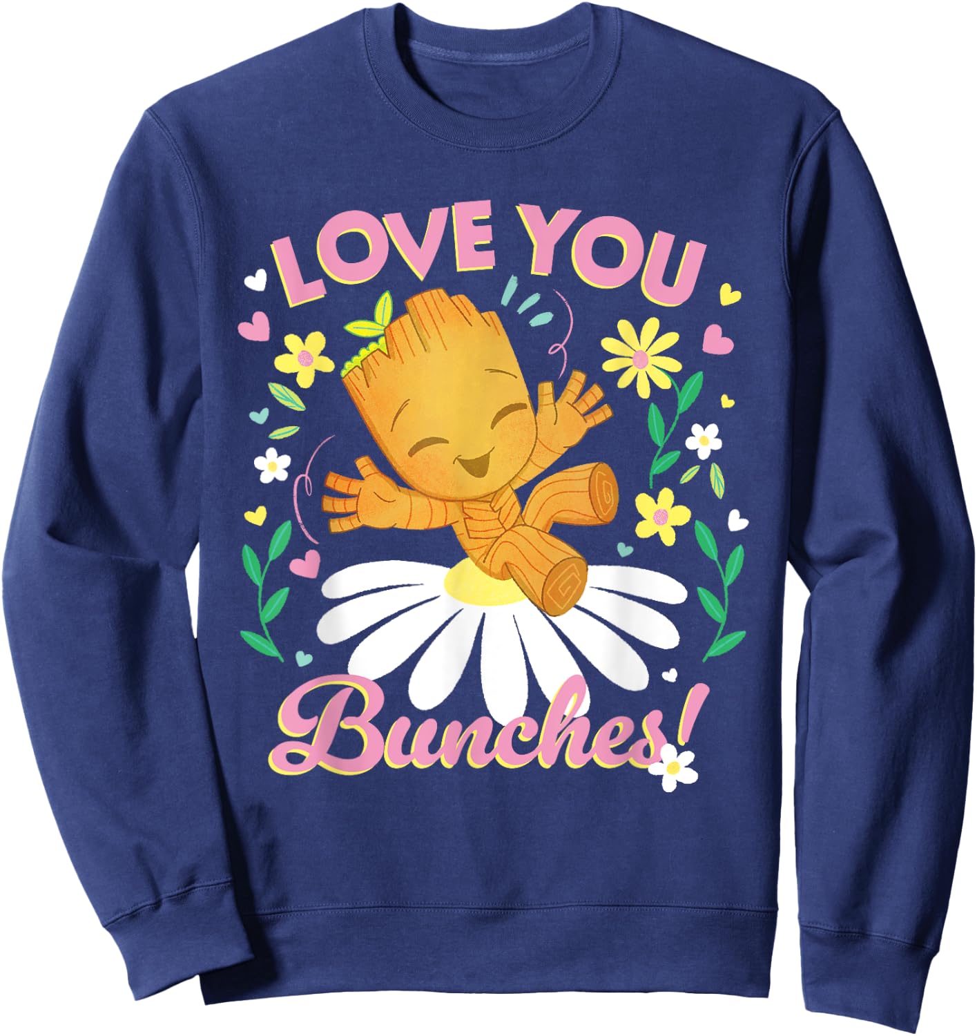 Marvel Valentine's Day Spring Flower Groot Love You Bunches , Black, S Sweatshirt - Sweatshirt | Navy