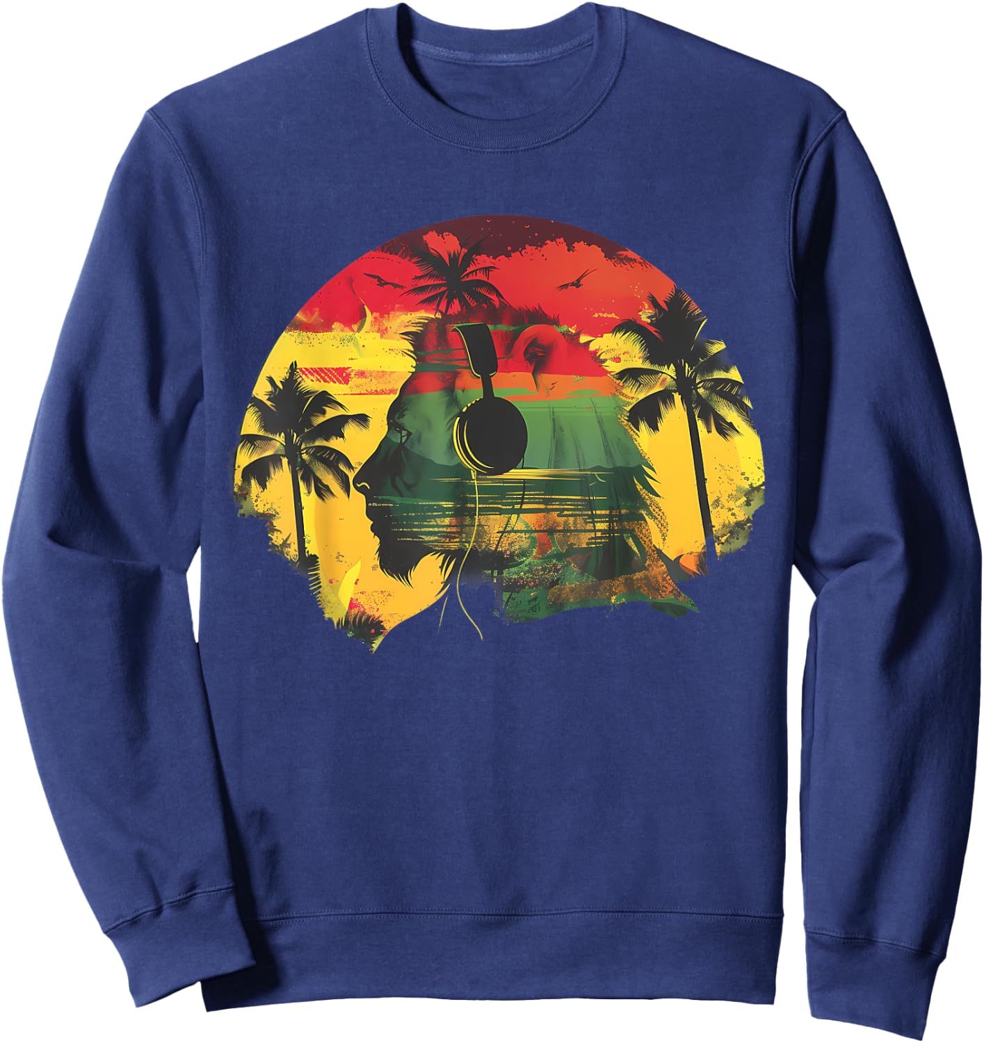 Rasta Reggae Music Headphones Jamaican Lion Of Judah Sweatshirt - Sweatshirt | Navy