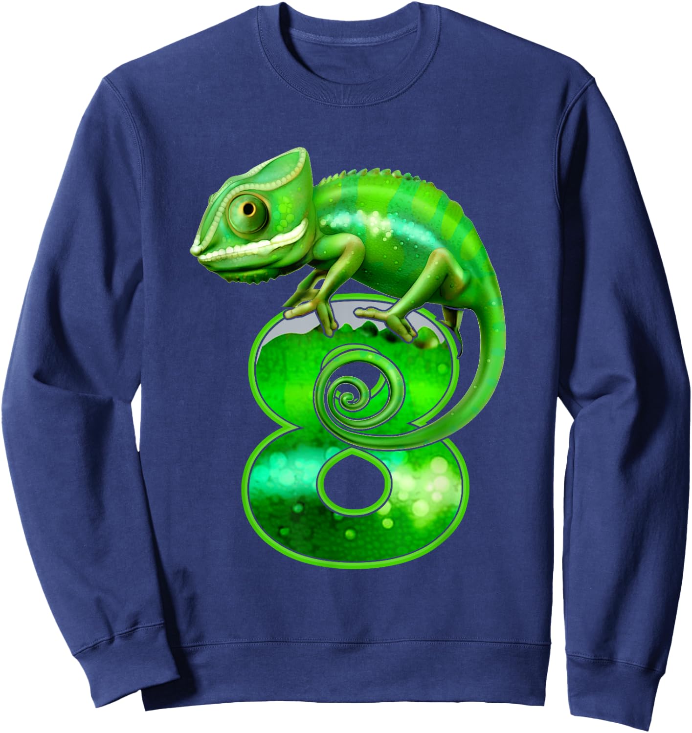Kids 8 Years Old Lizard 8th Birthday Party Chameleon , black Sweatshirt - Sweatshirt | Navy