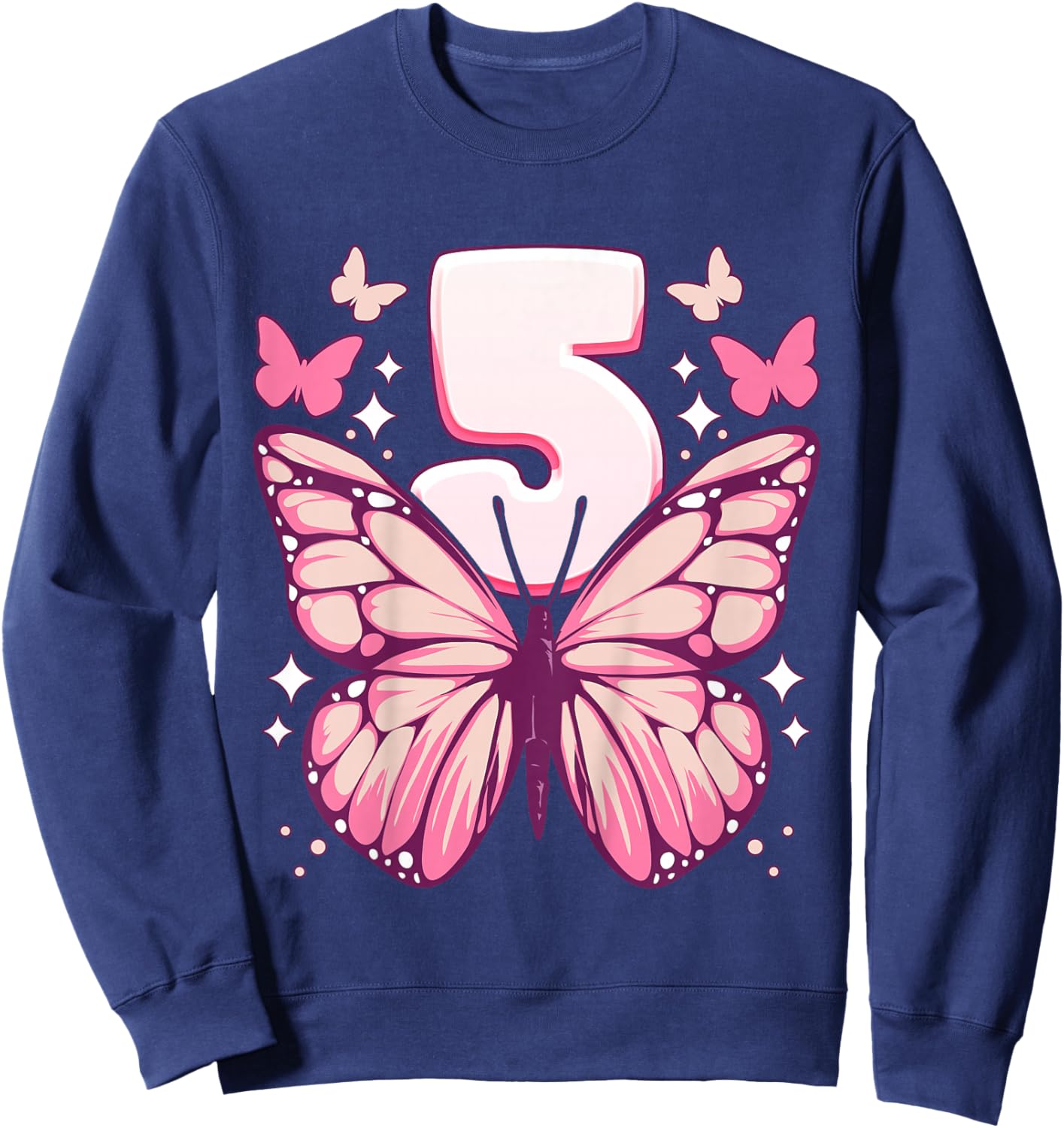 Geburtstag Mädchen 5 Jahre, Schmetterlinge und Nummer 5 Sweatshirt - Sweatshirt | Navy