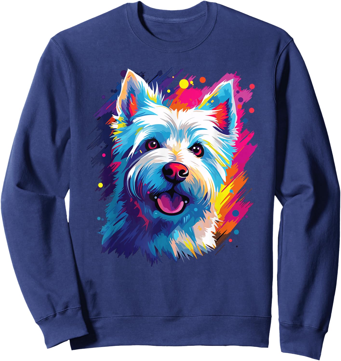 Watercolor Colorful West Highland White Terrier Dog Sweatshirt - Sweatshirt | Navy
