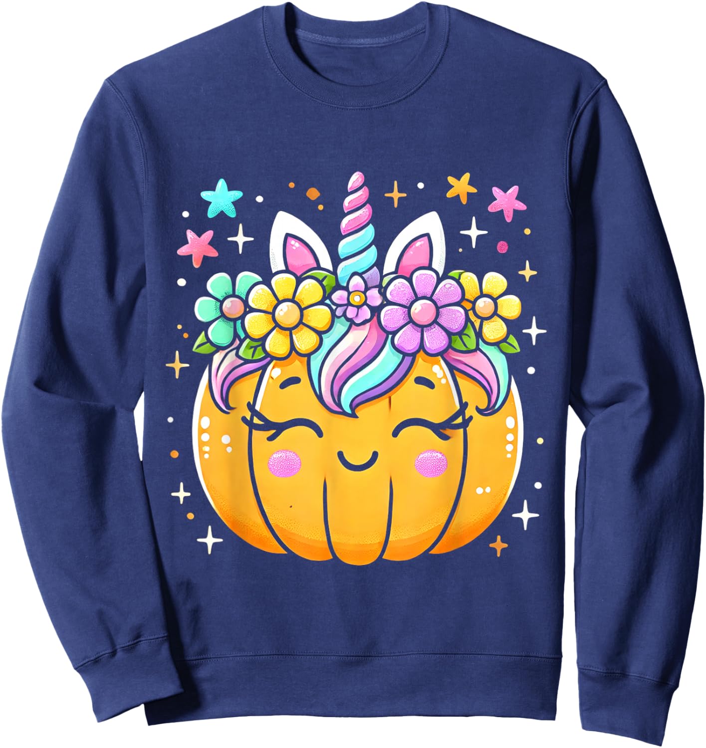 Cute Unicorn Pumpkin Girls Halloween Kids Girls Sweatshirt - Sweatshirt | Navy