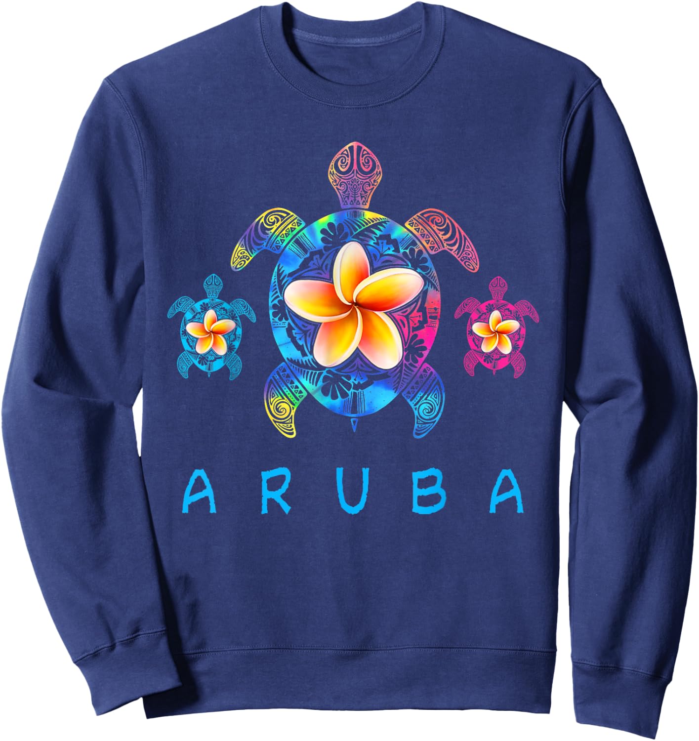 Aruba Caribbean Tribal Tie Dye Sea Turtle Sweatshirt - Sweatshirt | Navy