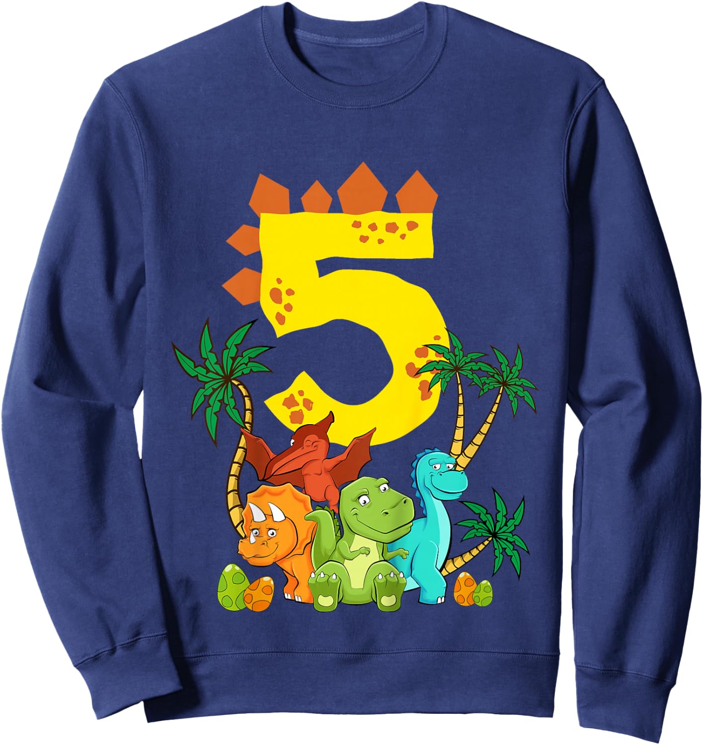 Children's 5th Birthday Boy Dinosaur Party Dino I Am 5 , black Sweatshirt - Sweatshirt | Navy