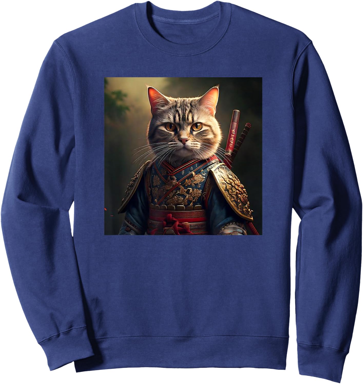 Kawaii Samurai Cat Portrait - Elegant Japanese Art Anime Cat Men Women Sweatshirt - Sweatshirt | Navy