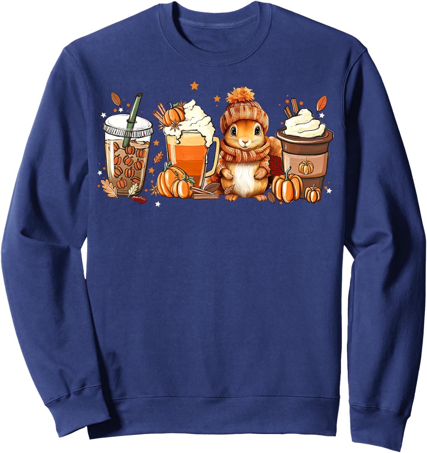 Cute Squirrel Pumpkin Spice Latte Fall Coffee Autumn Sweatshirt - Sweatshirt | Navy