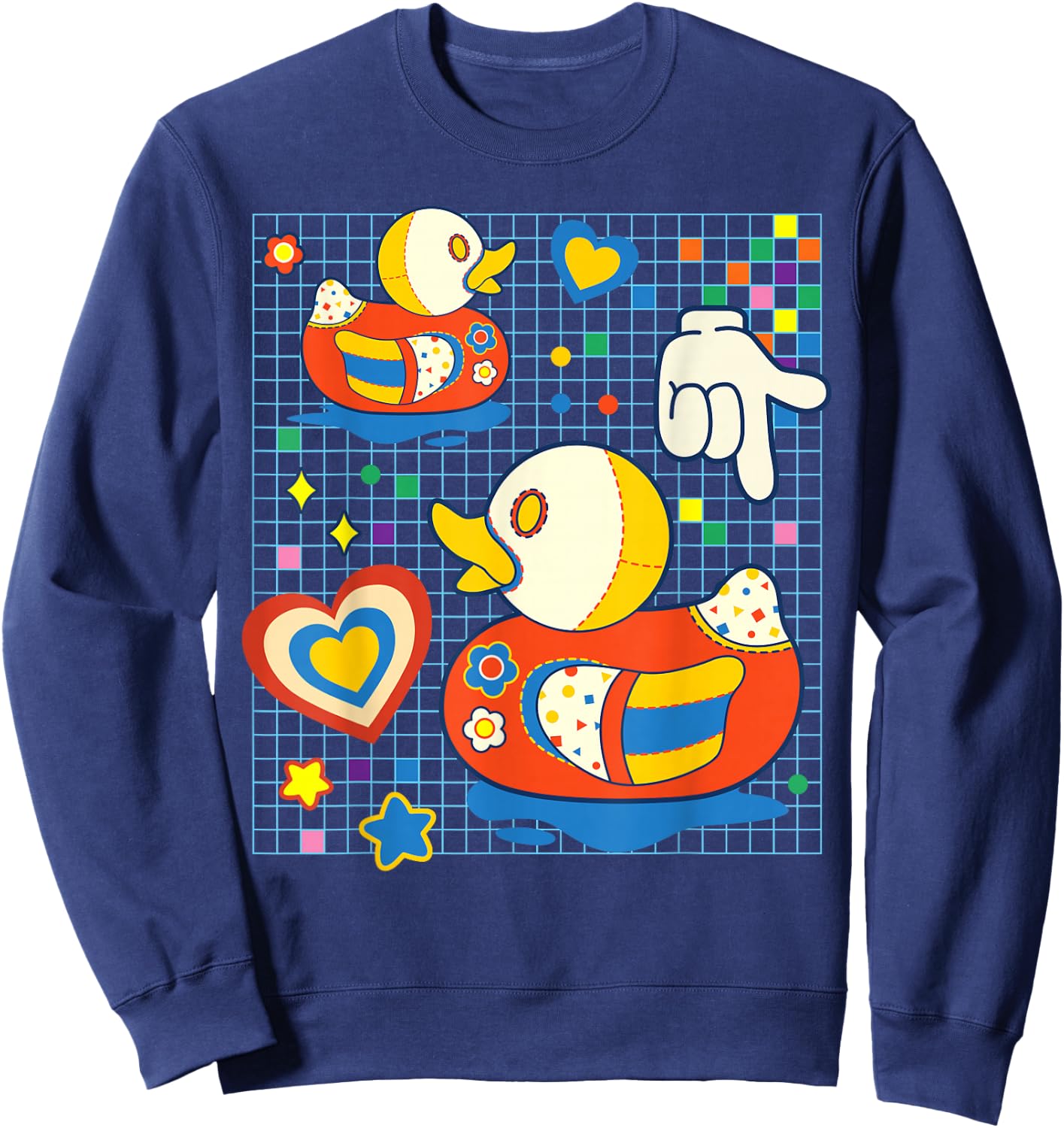 Kidcore Aesthetic Duck Fabric Patches Decora Kei Sweatshirt - Sweatshirt | Navy