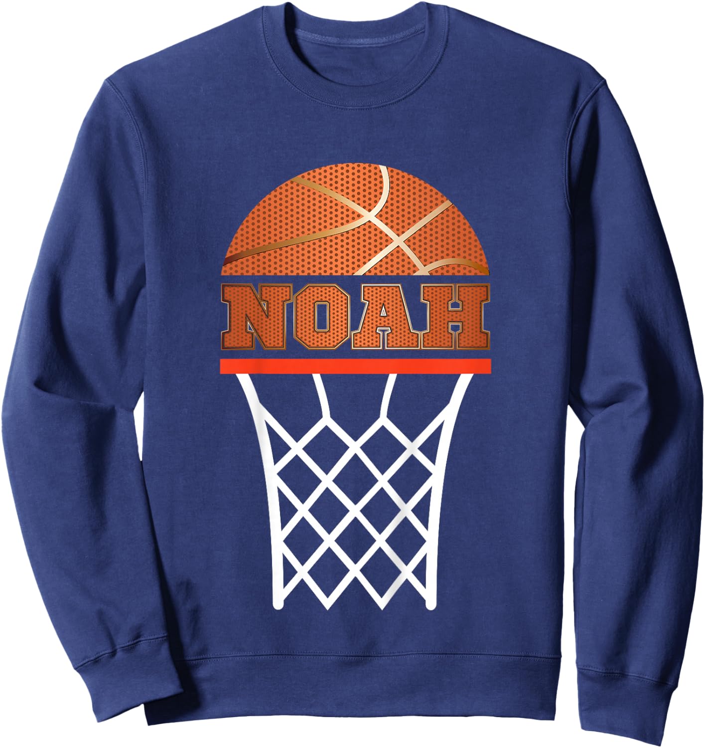 Kids Basketball T Shirt Boy Custom Name Noah Youth Graphic Sweatshirt - Sweatshirt | Navy