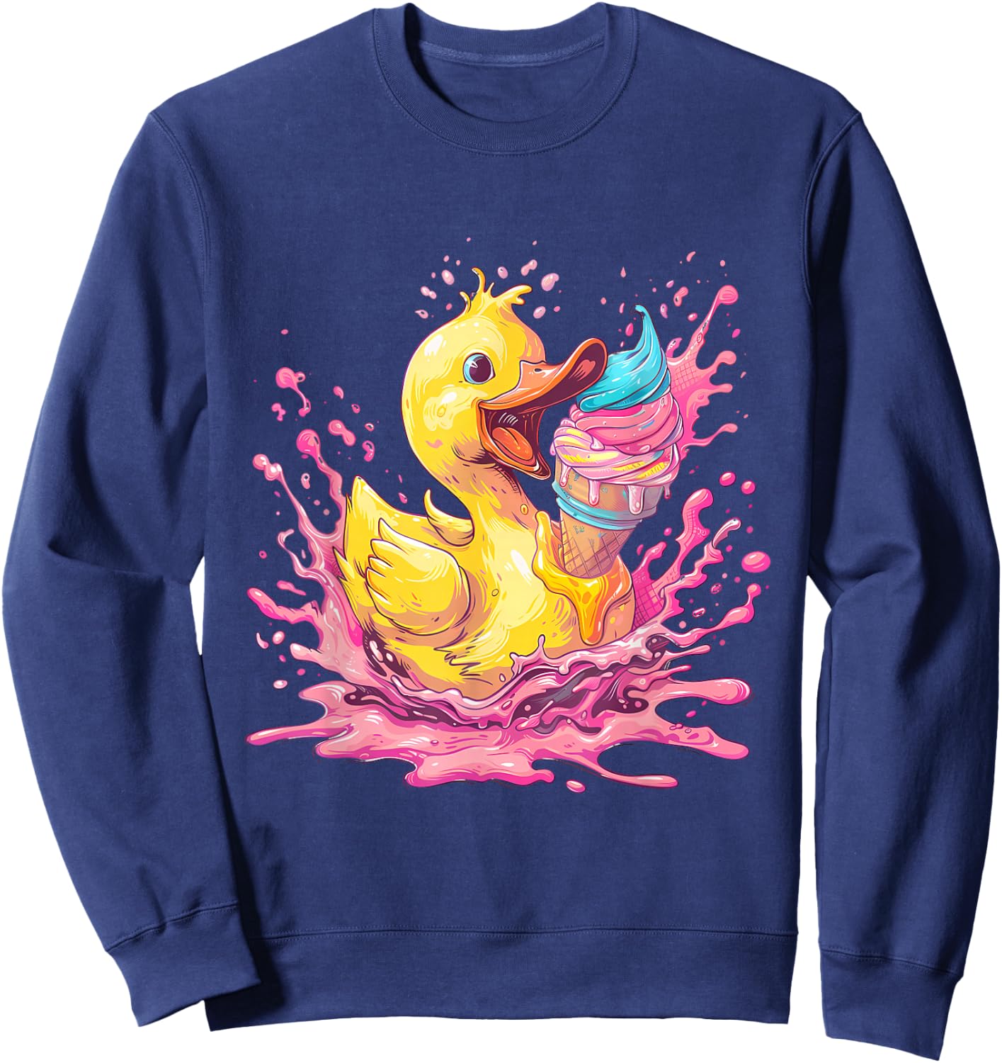 Bath Duck Watercolour Rubber Duckling Ice Cream Lovers Sweatshirt - Sweatshirt | Navy
