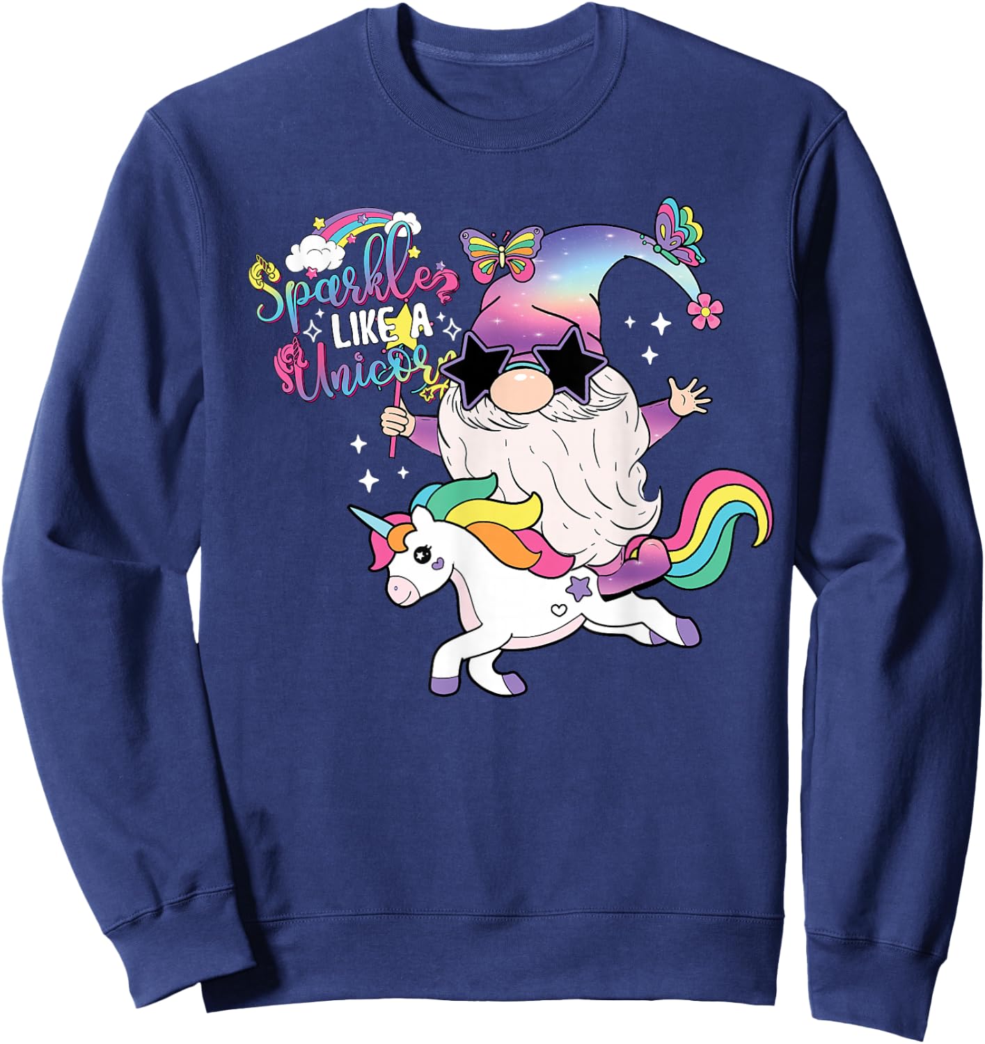 Unicorn Gnome Rainbow Mystical Fairy Fantasy Party Sweatshirt - Sweatshirt | Navy