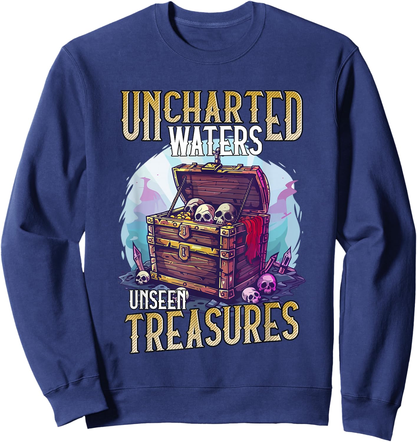 Skull and Crossbones Design Uncharted Waters , Black, S Sweatshirt - Sweatshirt | Navy