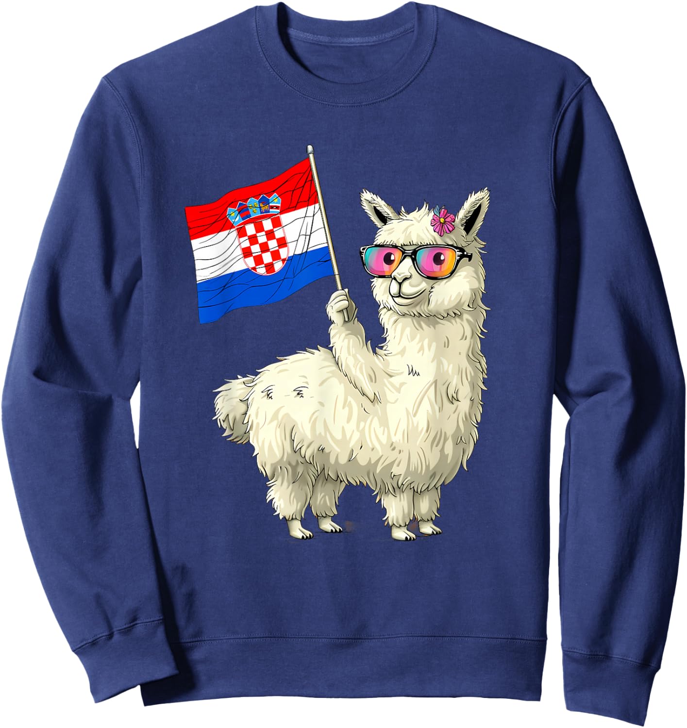 Croatian Roots Lama Croatian Pride Heart Croatia Flag Alpaca Sweatshirt - Sweatshirt | Navy