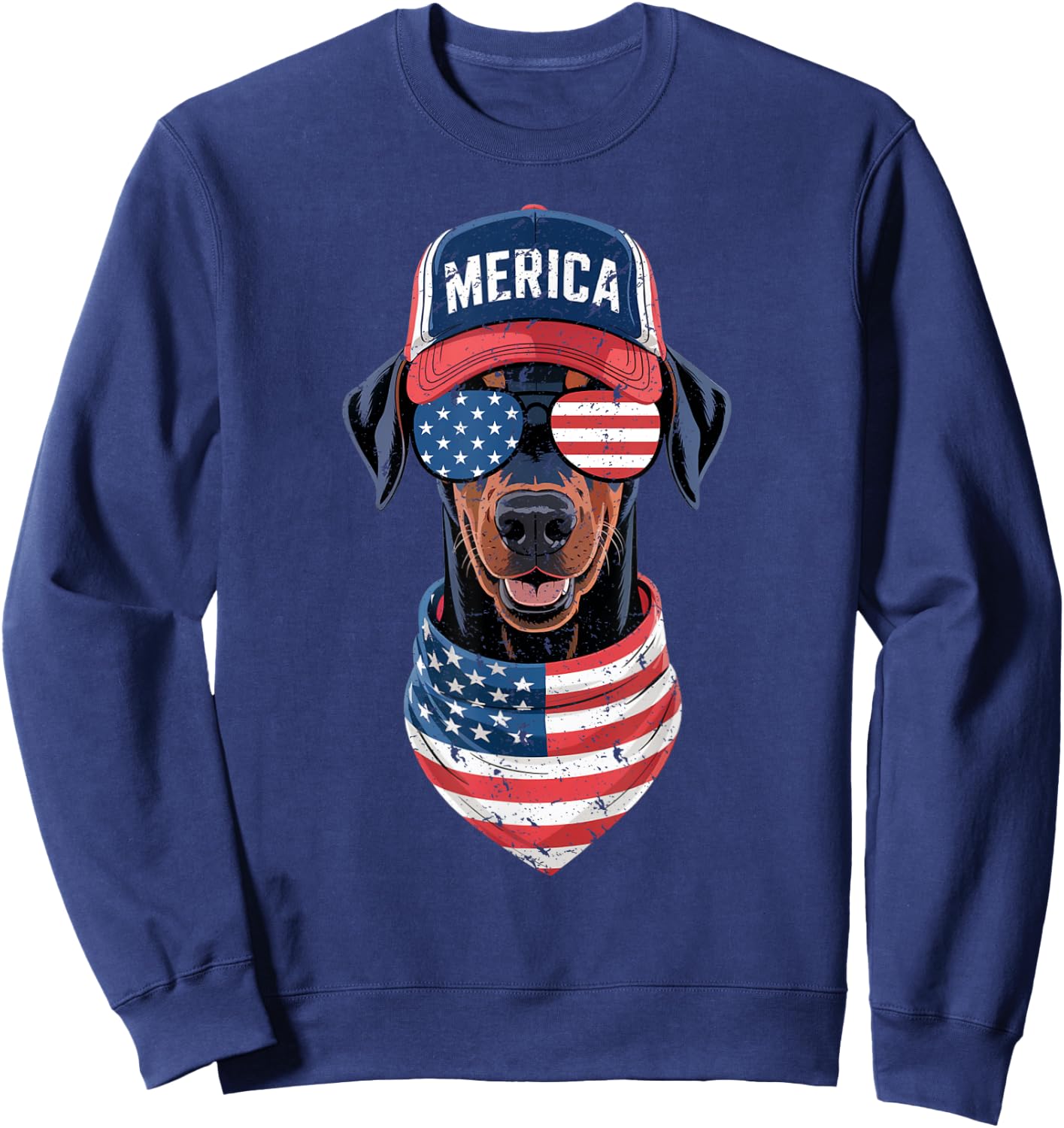 Doberman Pinscher 4th of July US American Flag Dog Patriotic Sweatshirt - Sweatshirt | Navy