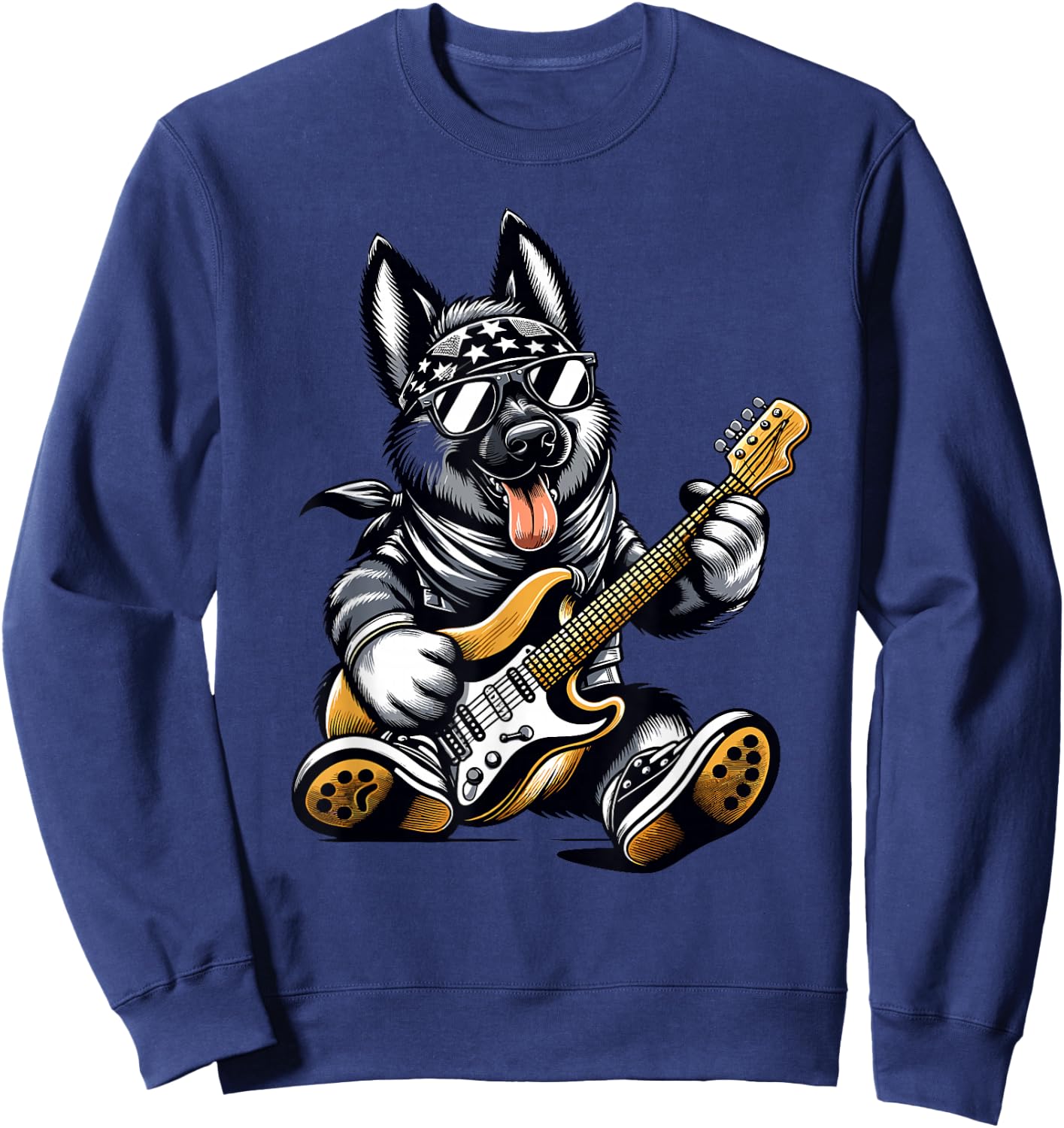 Rock Dog Playing Guitar, Funny Guitar German Shepherd Dog Sweatshirt - Sweatshirt | Navy