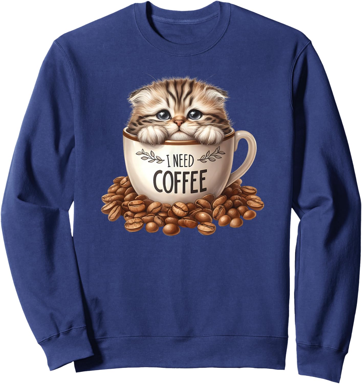 Cute Cat Sitting in Coffee Cup Kitten Lover Kitty Sweatshirt - Sweatshirt | Navy