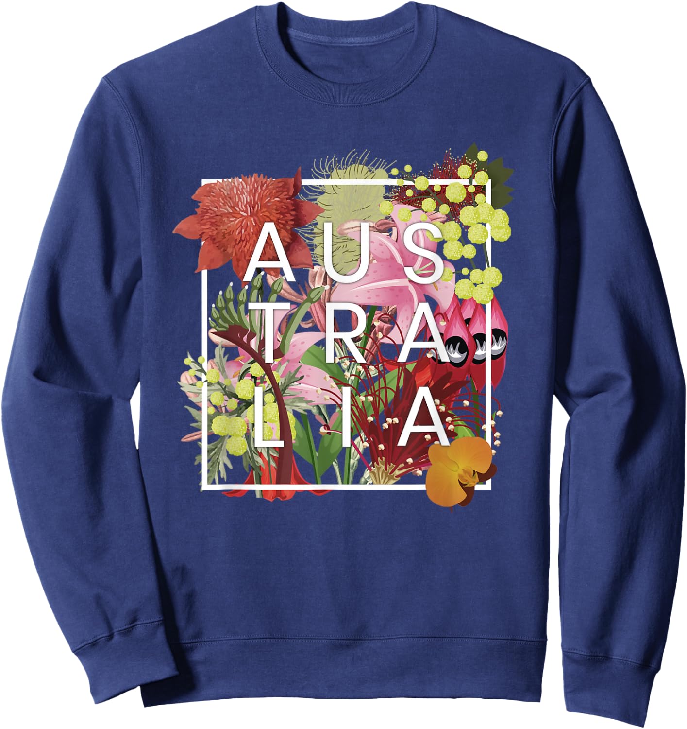 Flowers of Australia Word Art - Australian Pride Sweatshirt - Sweatshirt | Navy