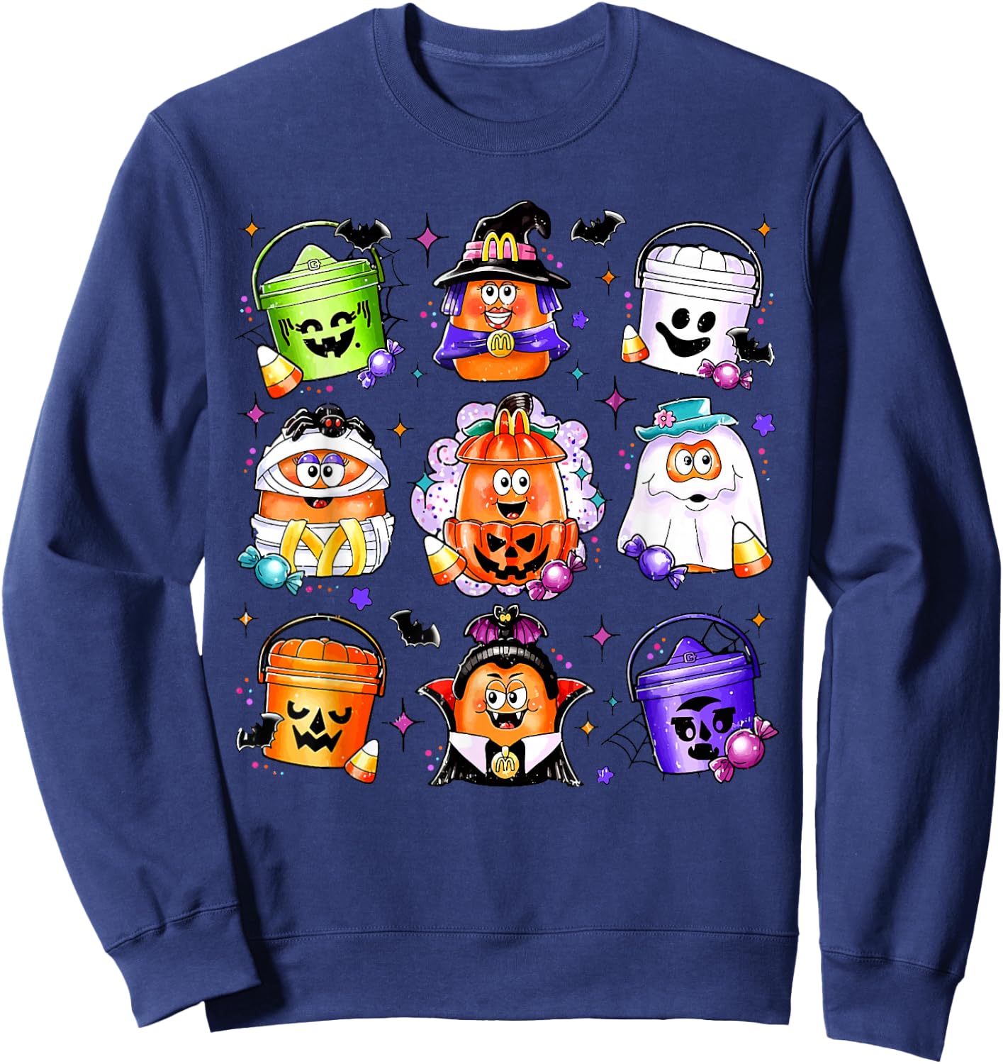 Chicken Nuggets Pumpkin Halloween 90's Vintage Sweatshirt - Sweatshirt | Navy