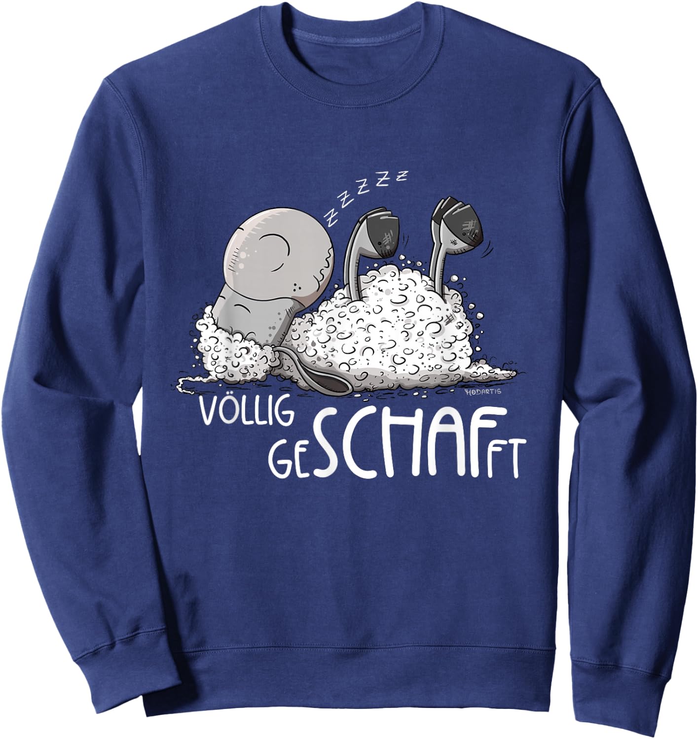 MODARTIS Völlig Geschafft Schäfchen Schlafendes Schaf Sleep , Adult, Cartoon, Black, S, Short Sleeve Sweatshirt - Sweatshirt | Navy