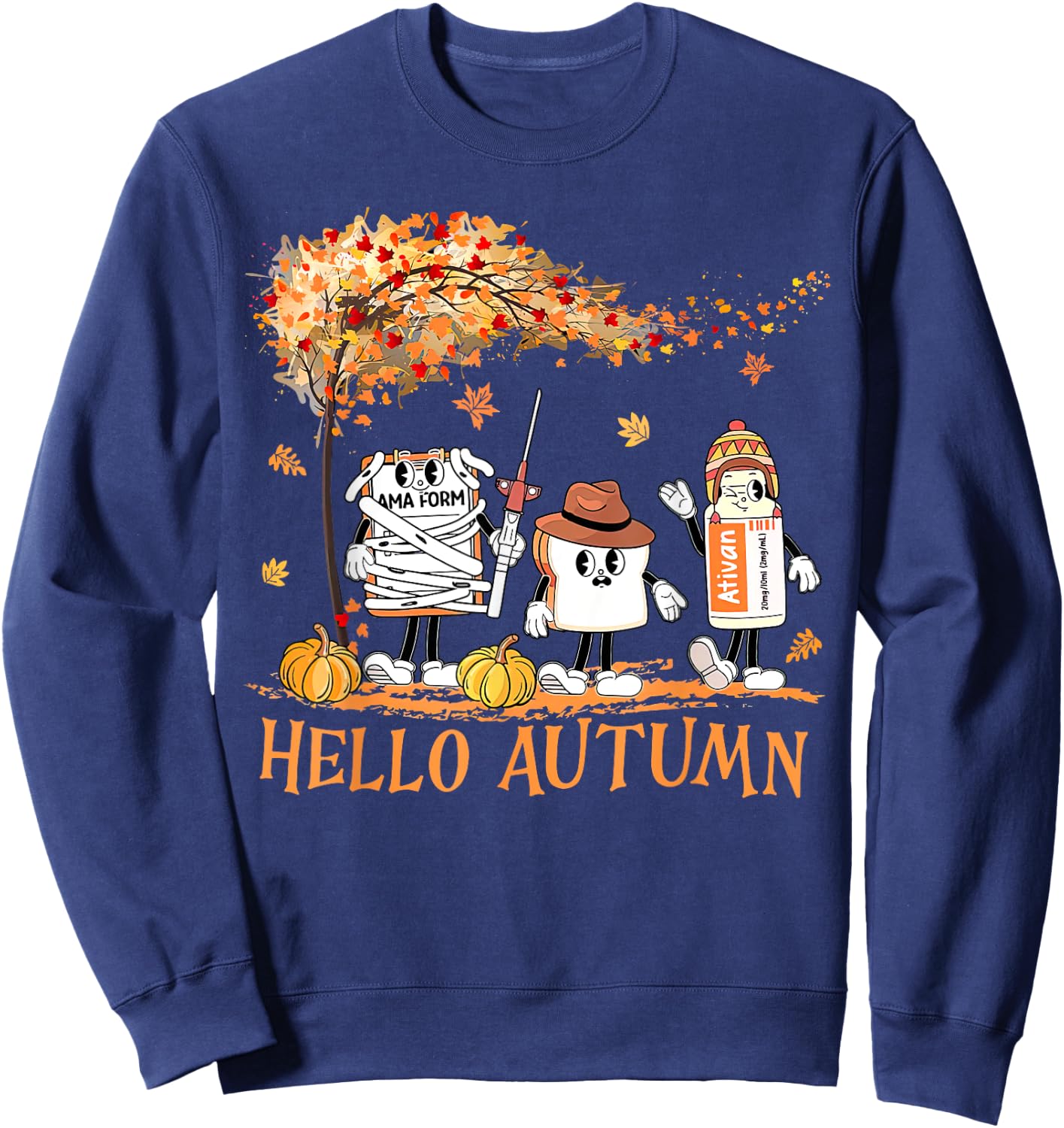 Hello Autumn Emergency Room ER Nurse Thanksgiving Fall Vibes Sweatshirt - Sweatshirt | Navy