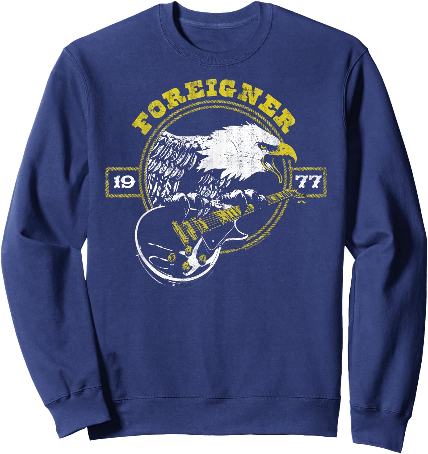 Foreigner 1977 Eagle with Guitar Vintage Band Sweatshirt - Sweatshirt | Navy
