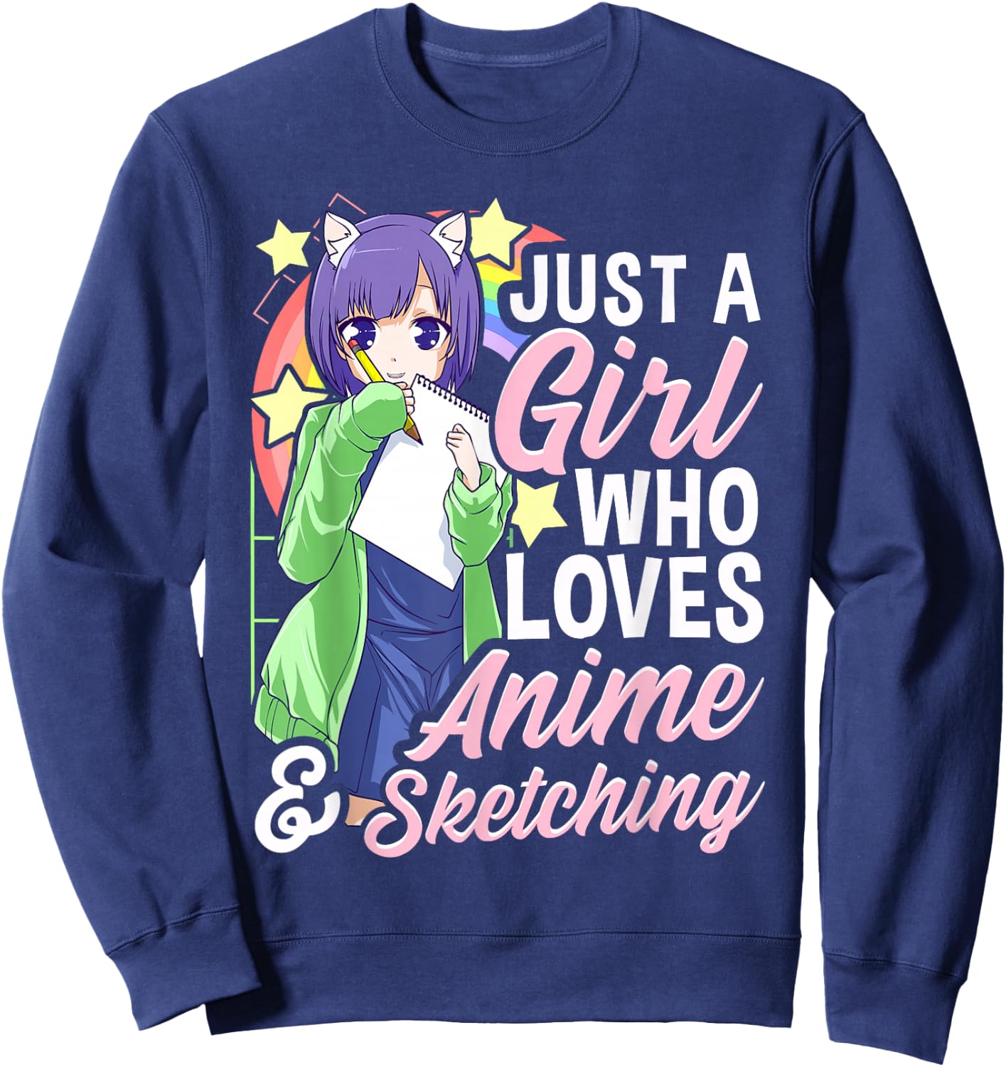 Anime Girl Just a Girl Who Loves Anime and Sketching Drawing Small Sweatshirt - Sweatshirt | Navy
