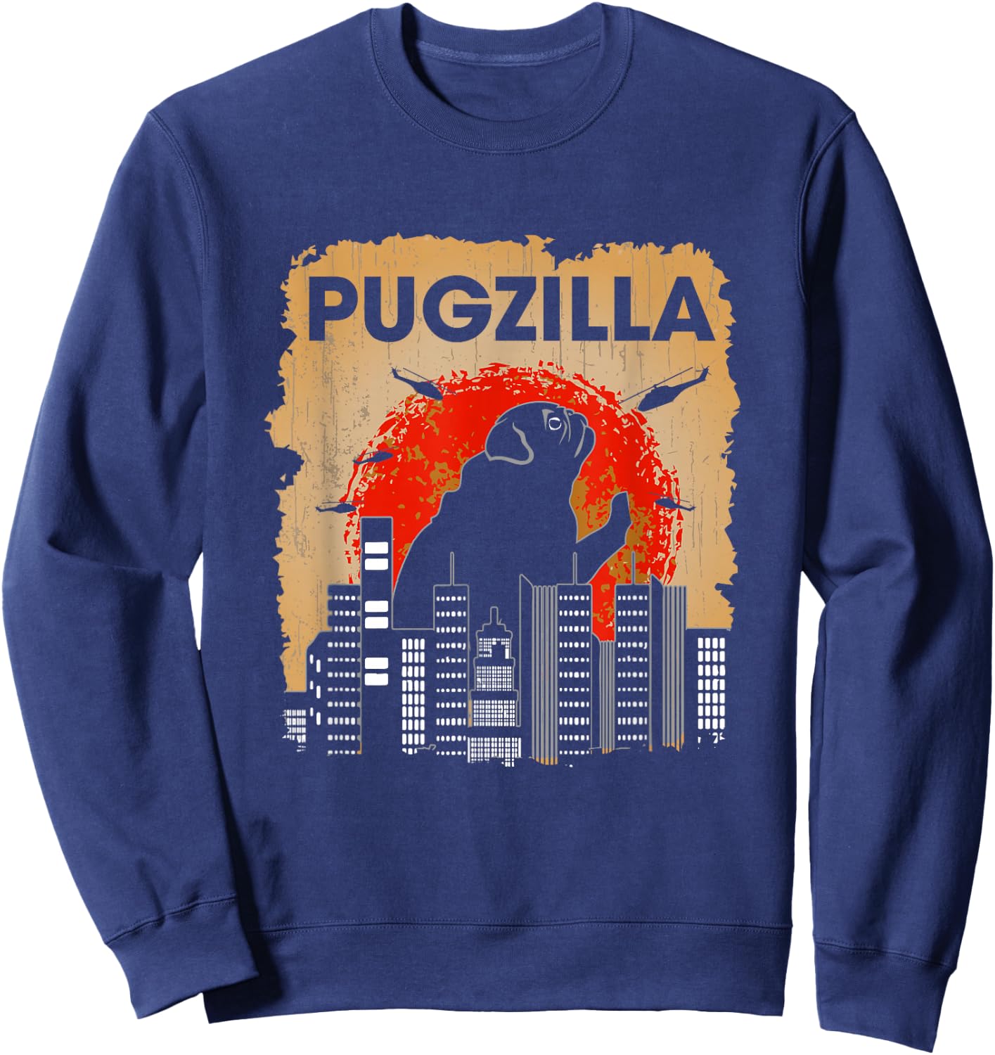 Funny Pugzilla Cute Dog Breed Pun Pug Sweatshirt - Sweatshirt | Navy