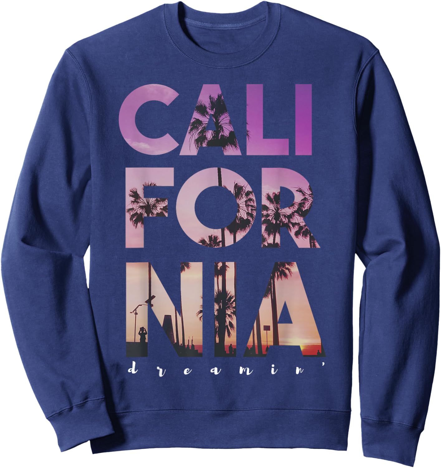 California Dreaming Beach Palm Tree Summer Vacation Surfing Sweatshirt - Sweatshirt | Navy