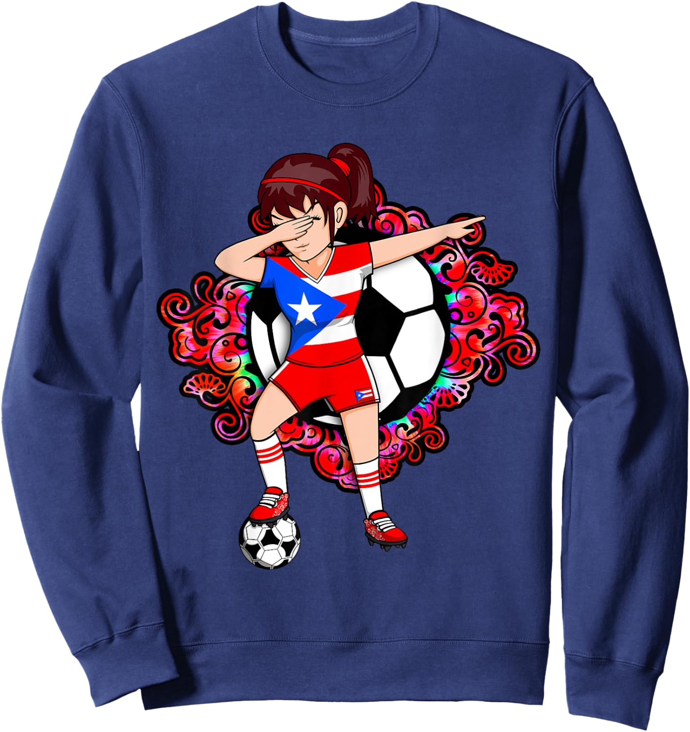 Dabbing Soccer Girl Puerto Rico Fans Jersey Football Flower Sweatshirt - Sweatshirt | Navy