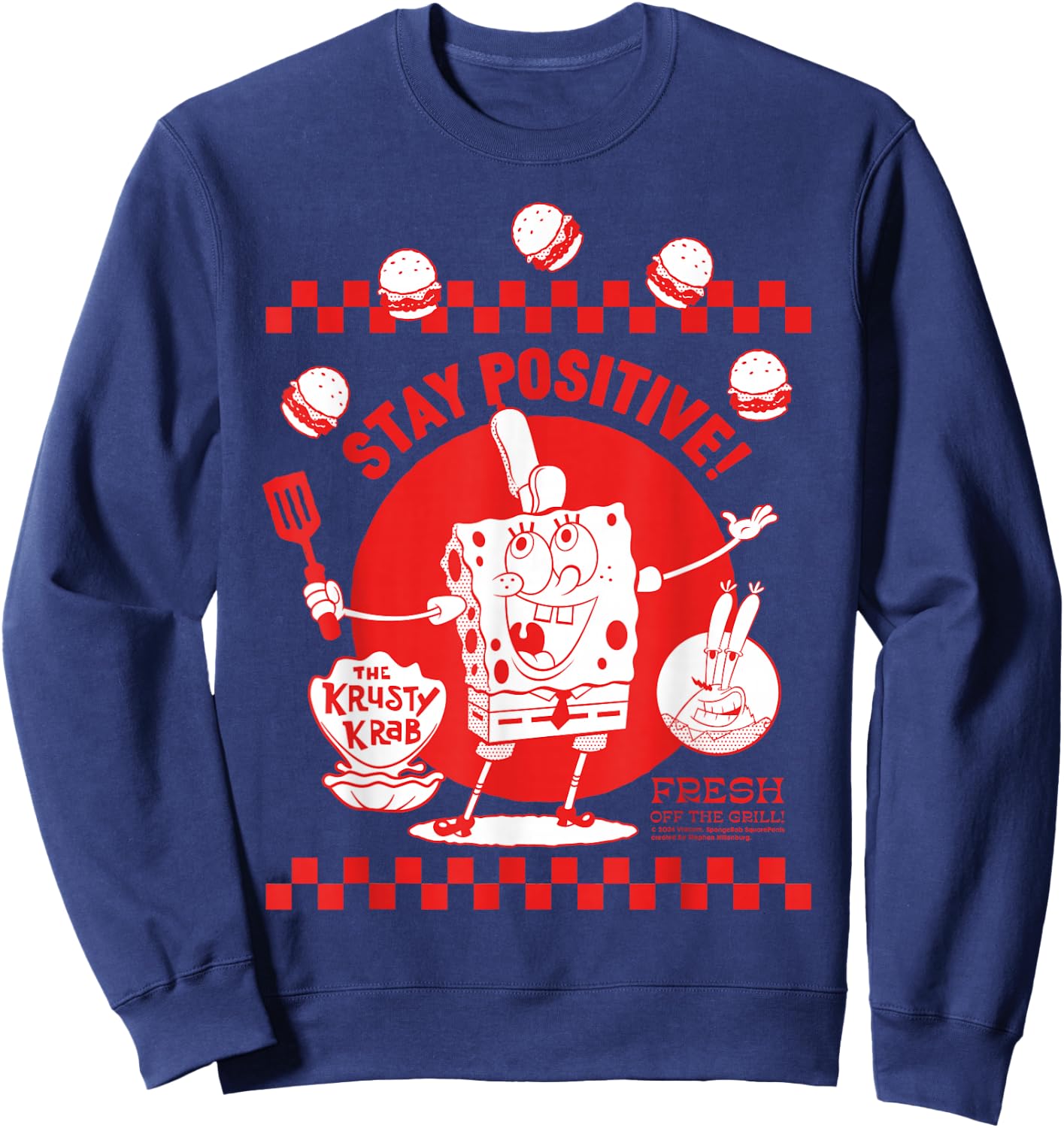 Spongebob Squarepants The Krusty Crab Stay Positive Sweatshirt - Sweatshirt | Navy