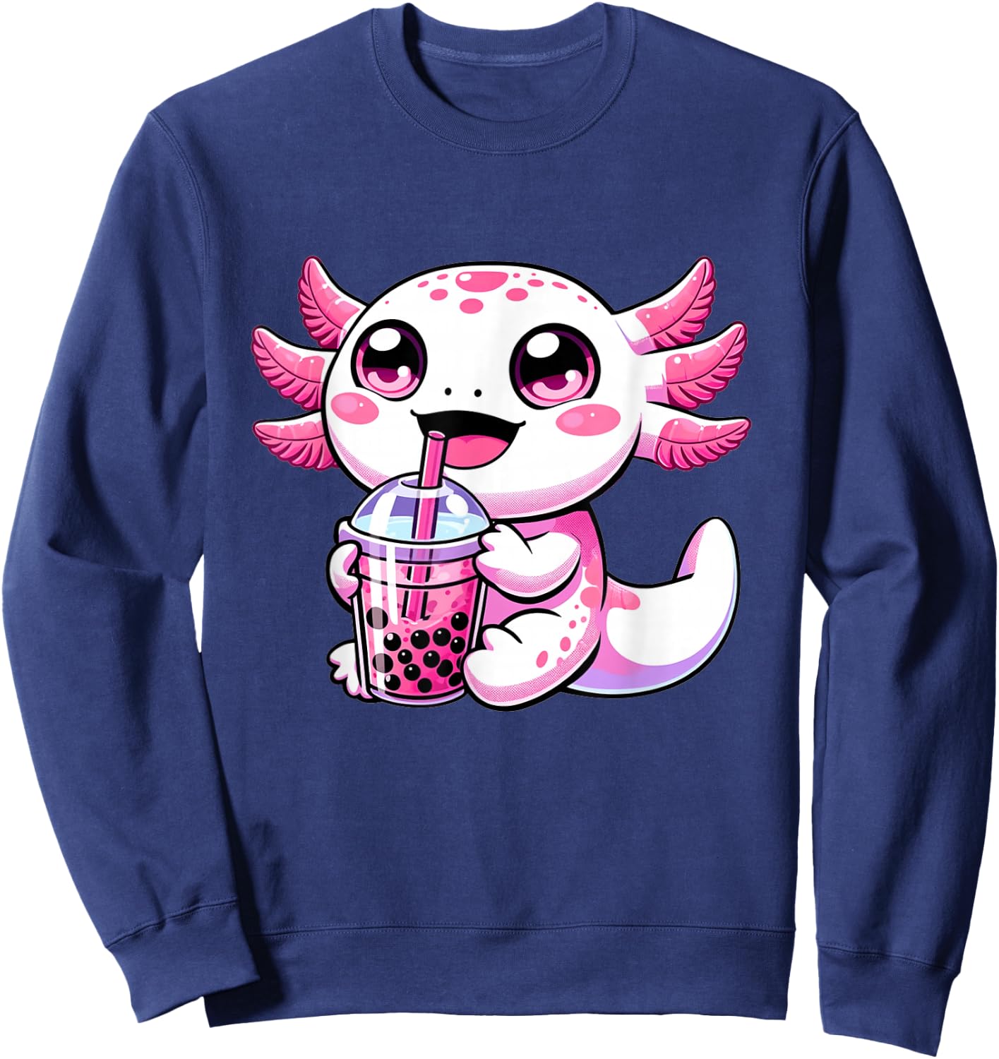 Kawaii Axolotl Boba Tea Anime Bubble Tea Axolotl Sweatshirt - Sweatshirt | Navy
