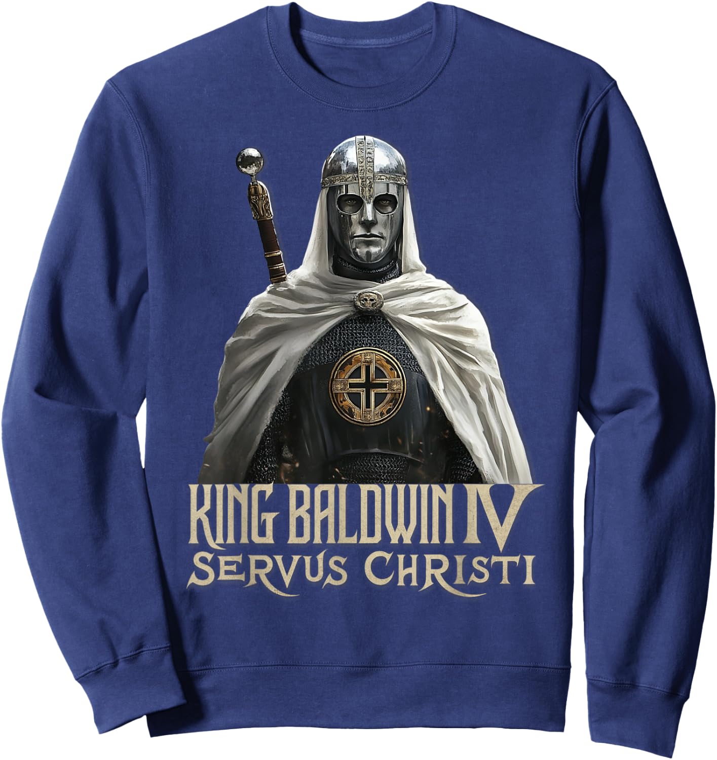 King Baldwin IV Jerusalem Cross Catholic Sweatshirt - Sweatshirt | Navy