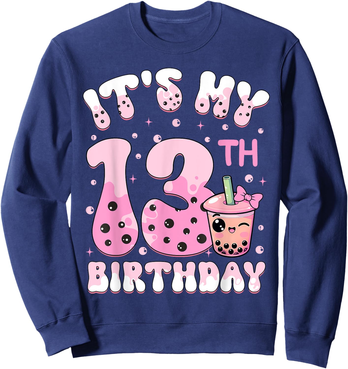It's My 13th Birthday Coquette Bow Boba Tea Party 13 Years Sweatshirt - Sweatshirt | Navy
