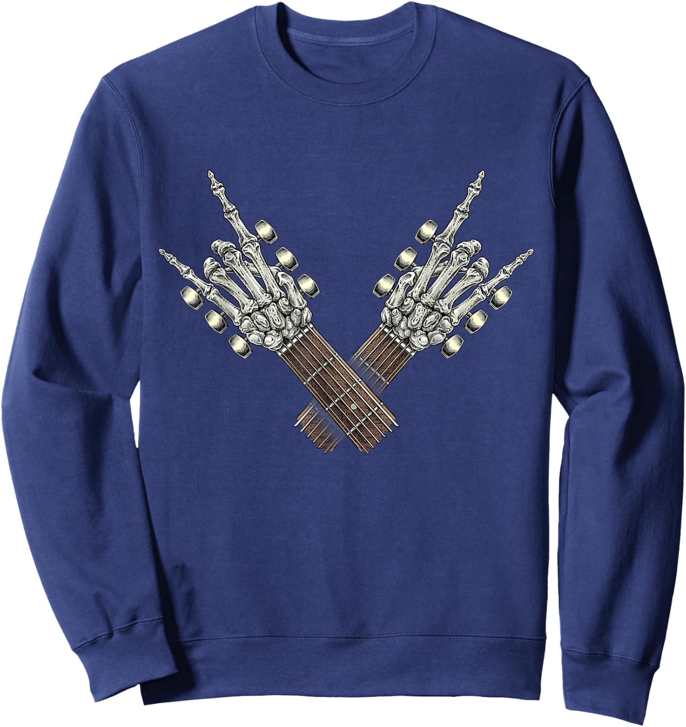 Rock On Guitar Neck Rock & Roll Halloween Skeleton Hand 2 Sweatshirt - Sweatshirt | Navy