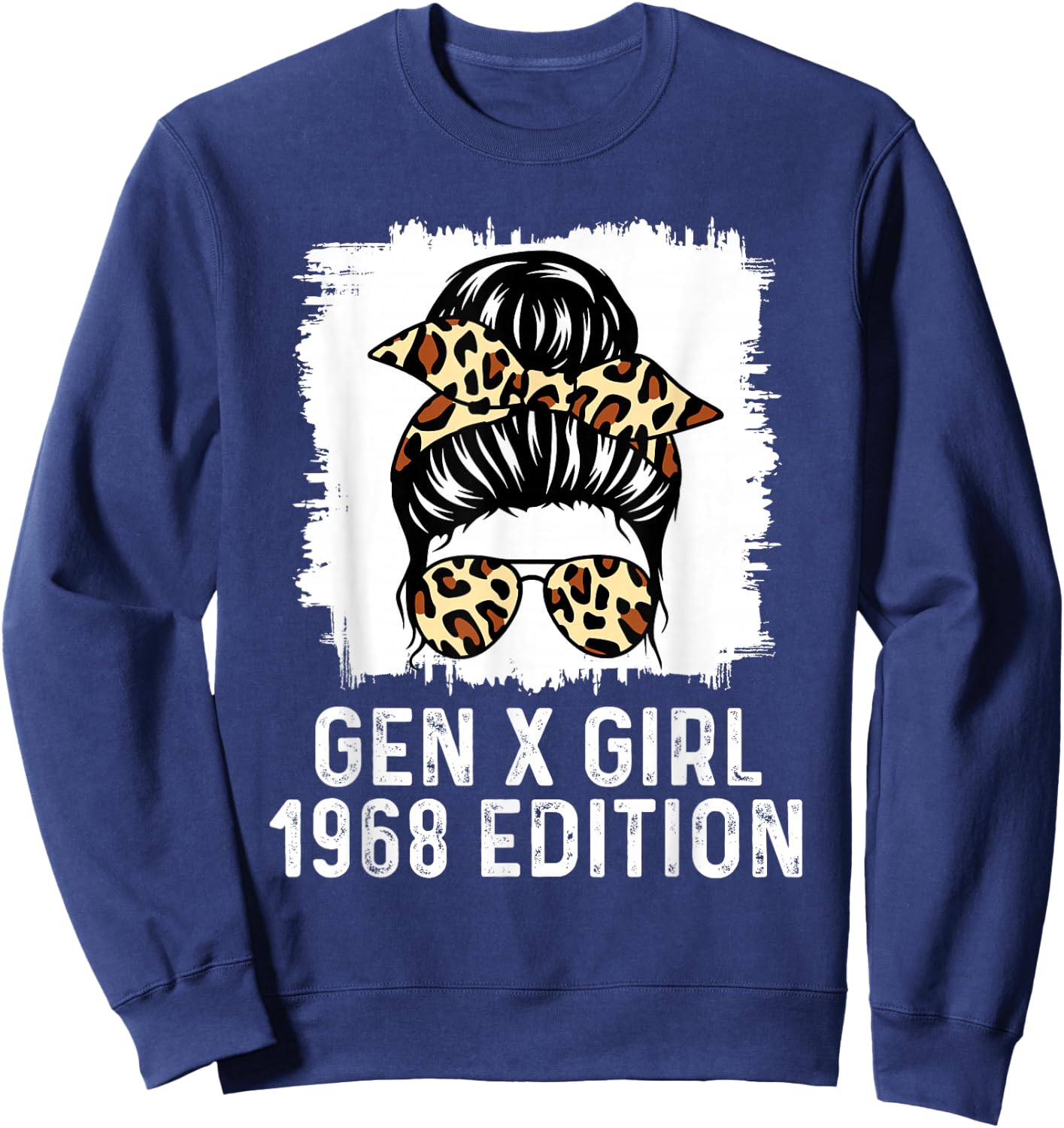 Gen X Girl 1968 Edition Cheetah Messy Bun Birthday Sweatshirt - Sweatshirt | Navy
