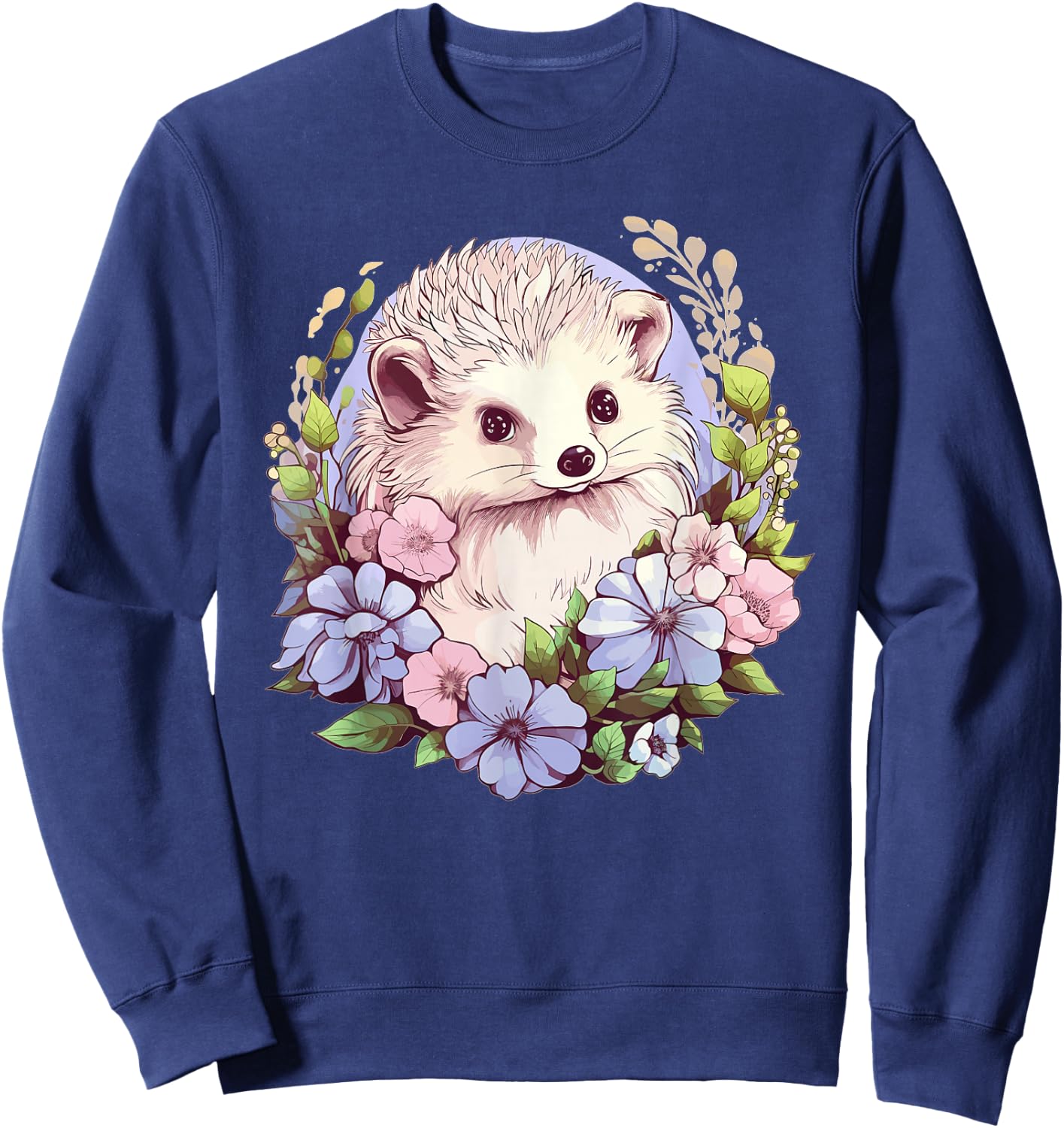Cute Hedgehog With Flowers I Hedgehog Sweatshirt - Sweatshirt | Navy