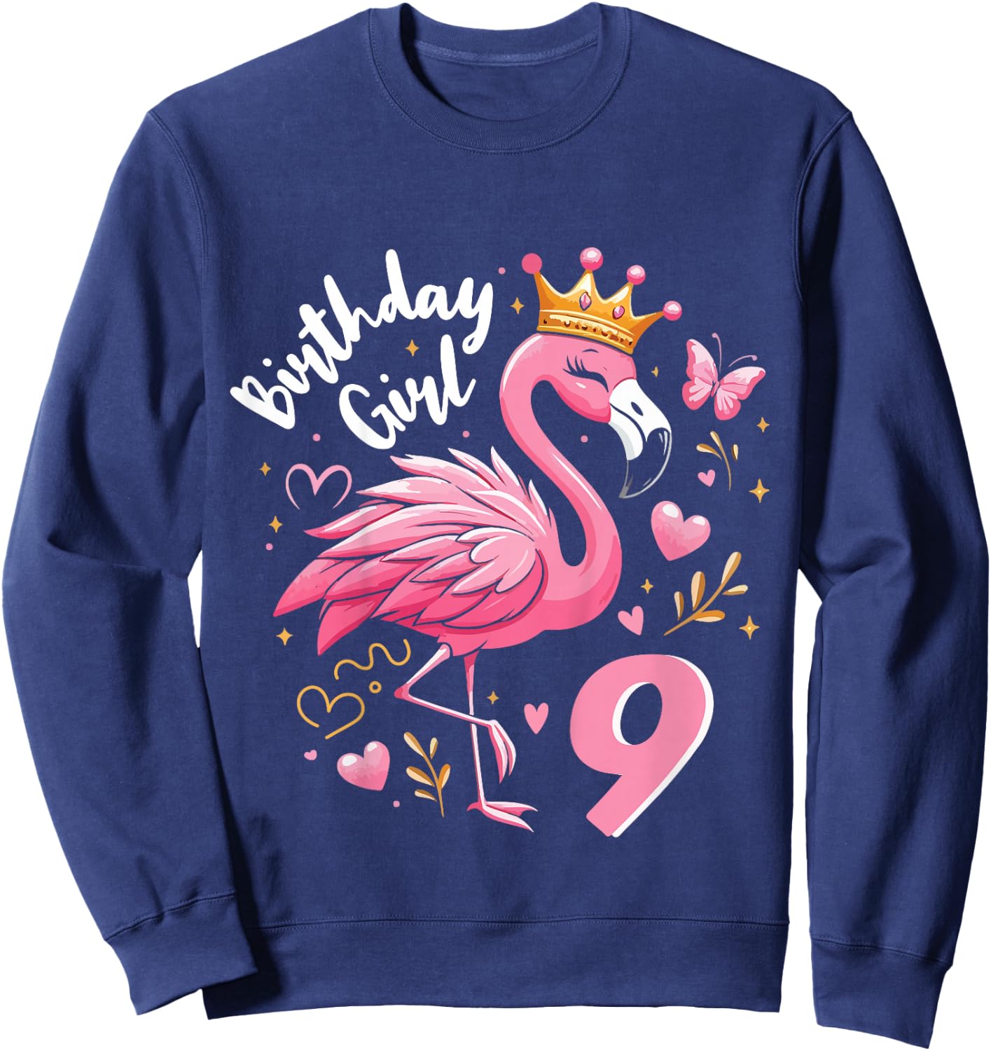 Kids 9th Birthday Gift Flamingo Fan 9 Year Old Girls 9th Bday Sweatshirt - Sweatshirt | Navy