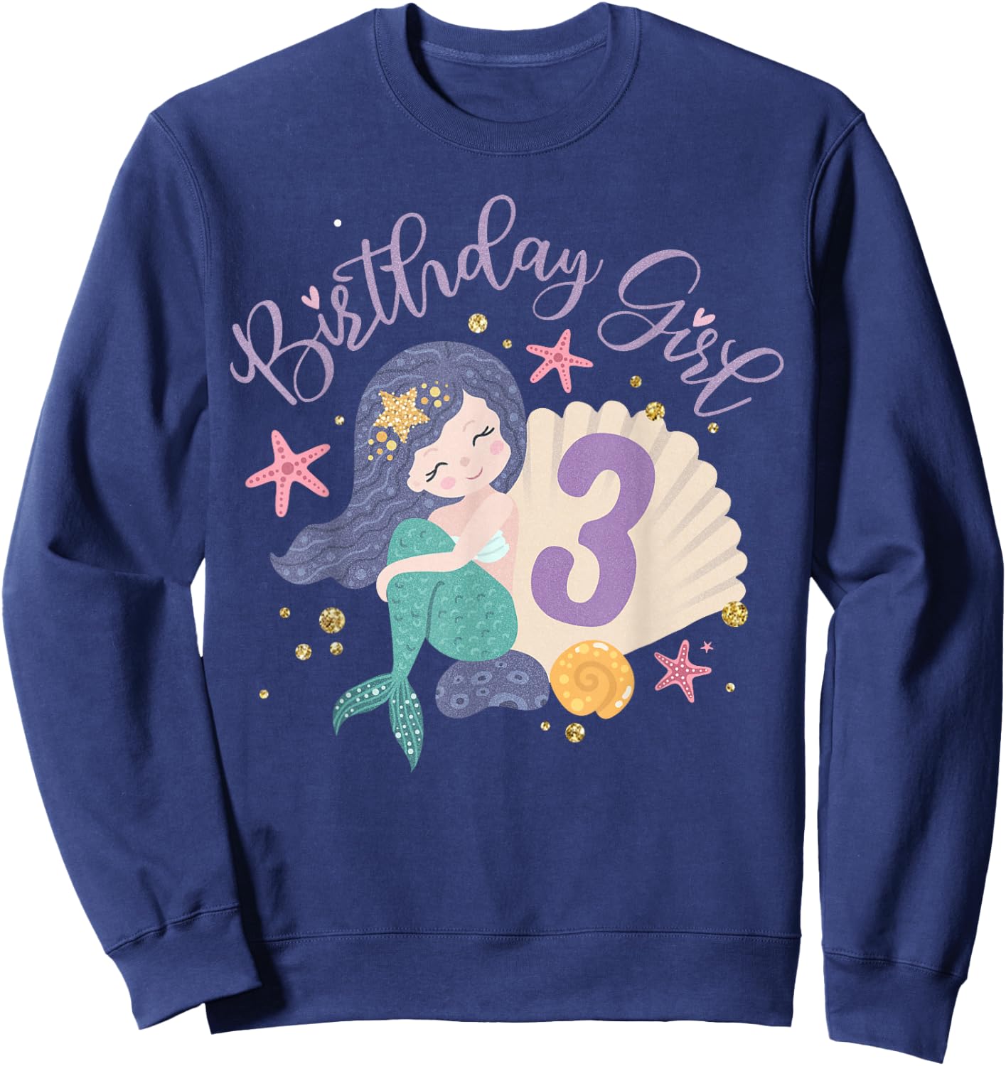 Birthday Girl 3rd Birthday Mermaid Girl 3 Years Old Sweatshirt - Sweatshirt | Navy