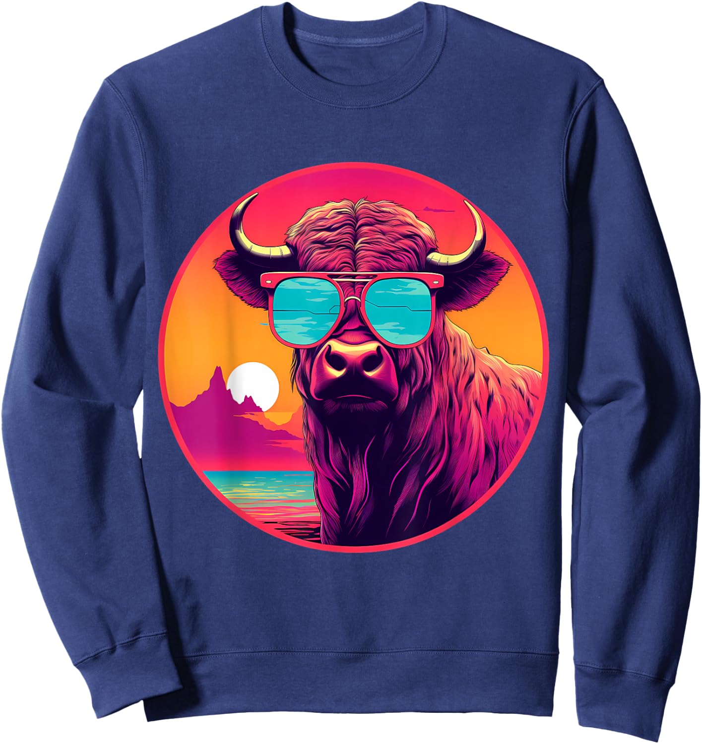 Buffalo Colorful Motif Sunglasses Bison Nature Artwork Sweatshirt - Sweatshirt | Navy