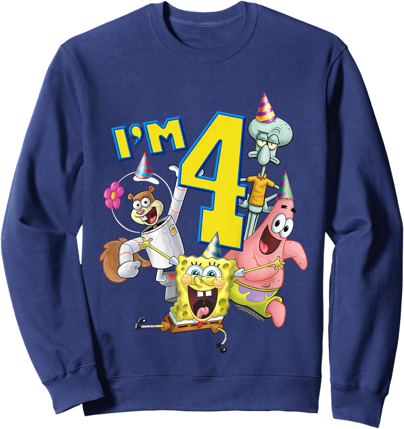 SpongeBob SquarePants 4th Birthday Today I'm 4 Kids , gray Sweatshirt - Sweatshirt | Navy