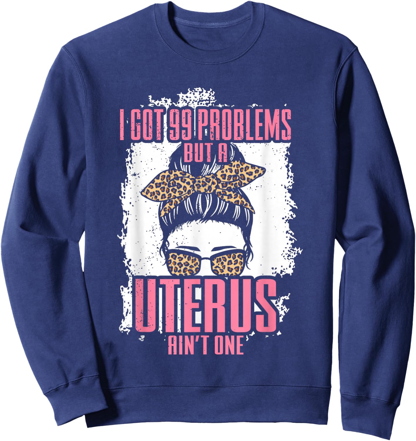 Uterus Hysterectomy Recovery Products Messy Bun Leopard Sweatshirt - Sweatshirt | Navy