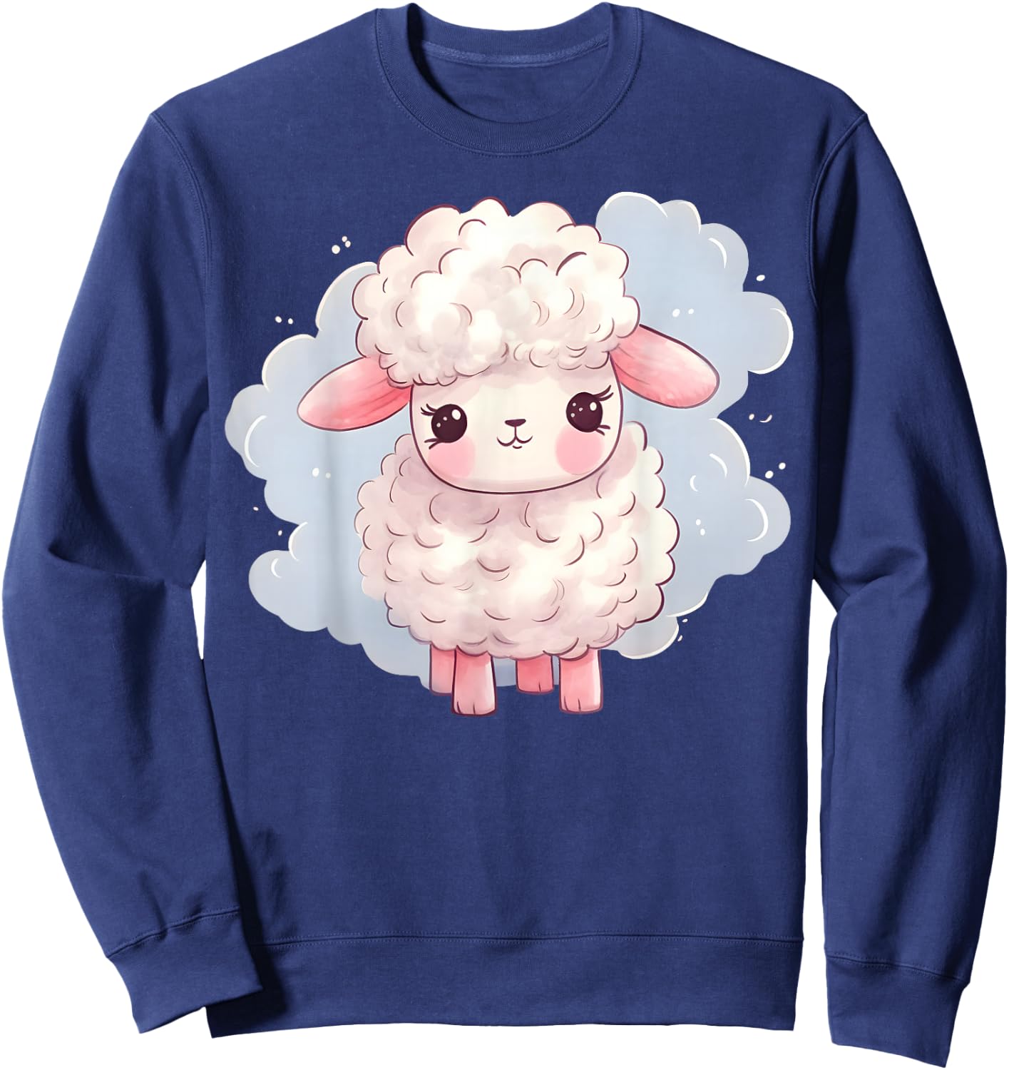 Lamb Sheep Kawaii Cute Pink Baby Farm Animal Pastel Clouds Sweatshirt - Sweatshirt | Navy
