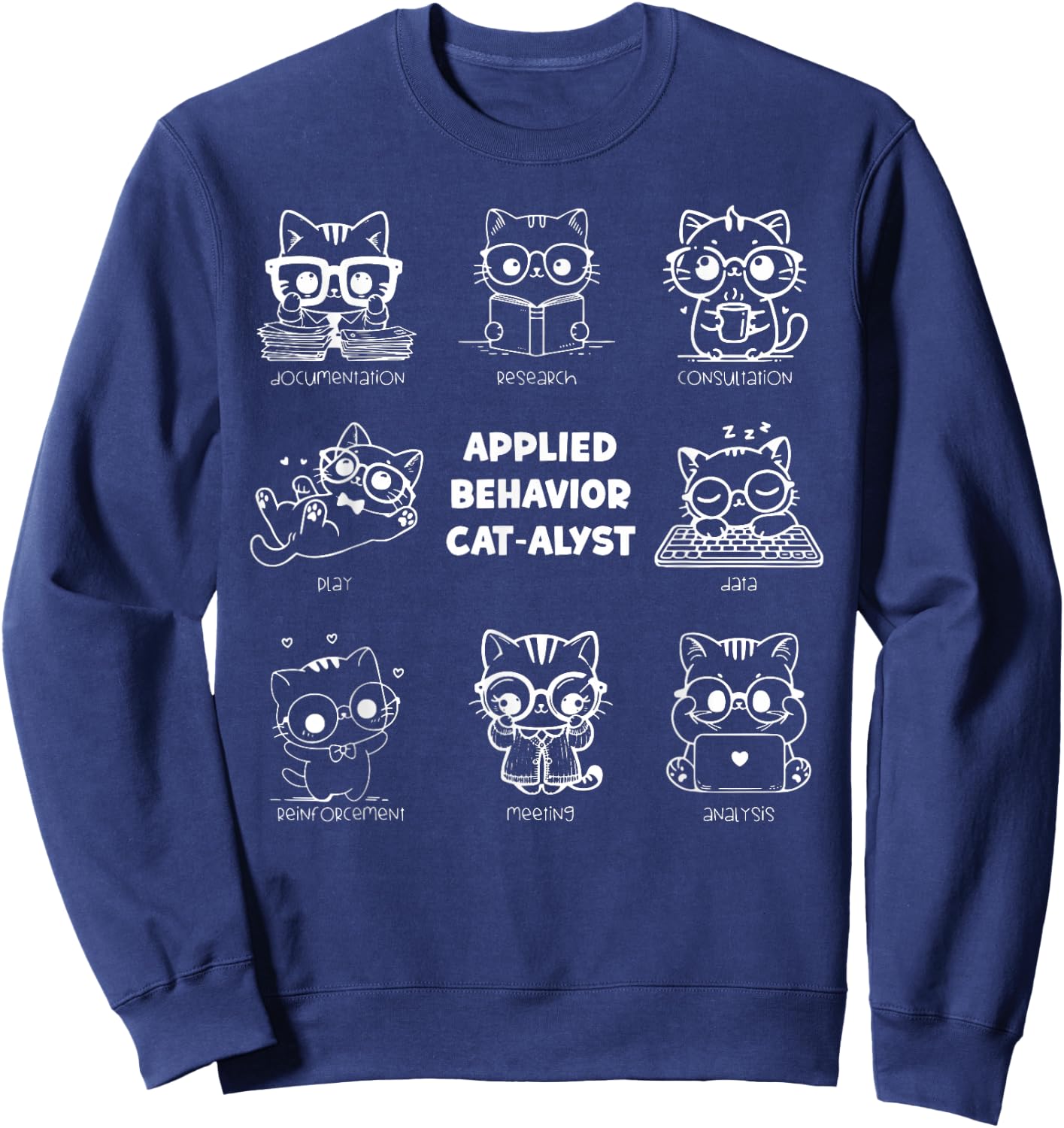 Vintage Applied Behavior Cat-alyst ABA Therapist RBT Analyst Sweatshirt - Sweatshirt | Navy