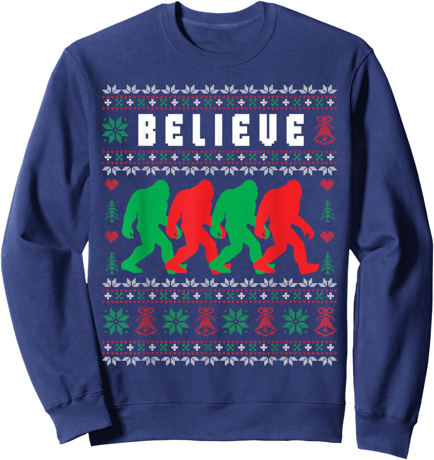 Christmas Bigfoot Believe Sasquatch Ugly Christmas Sweater Sweatshirt - Sweatshirt | Navy