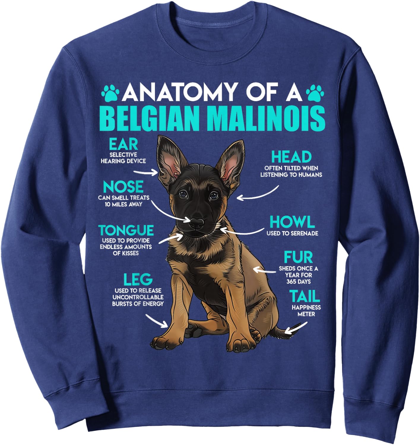 ANATOMY OF A MALINOIS Belgian Shepherd Dog Owners Sweatshirt - Sweatshirt | Navy