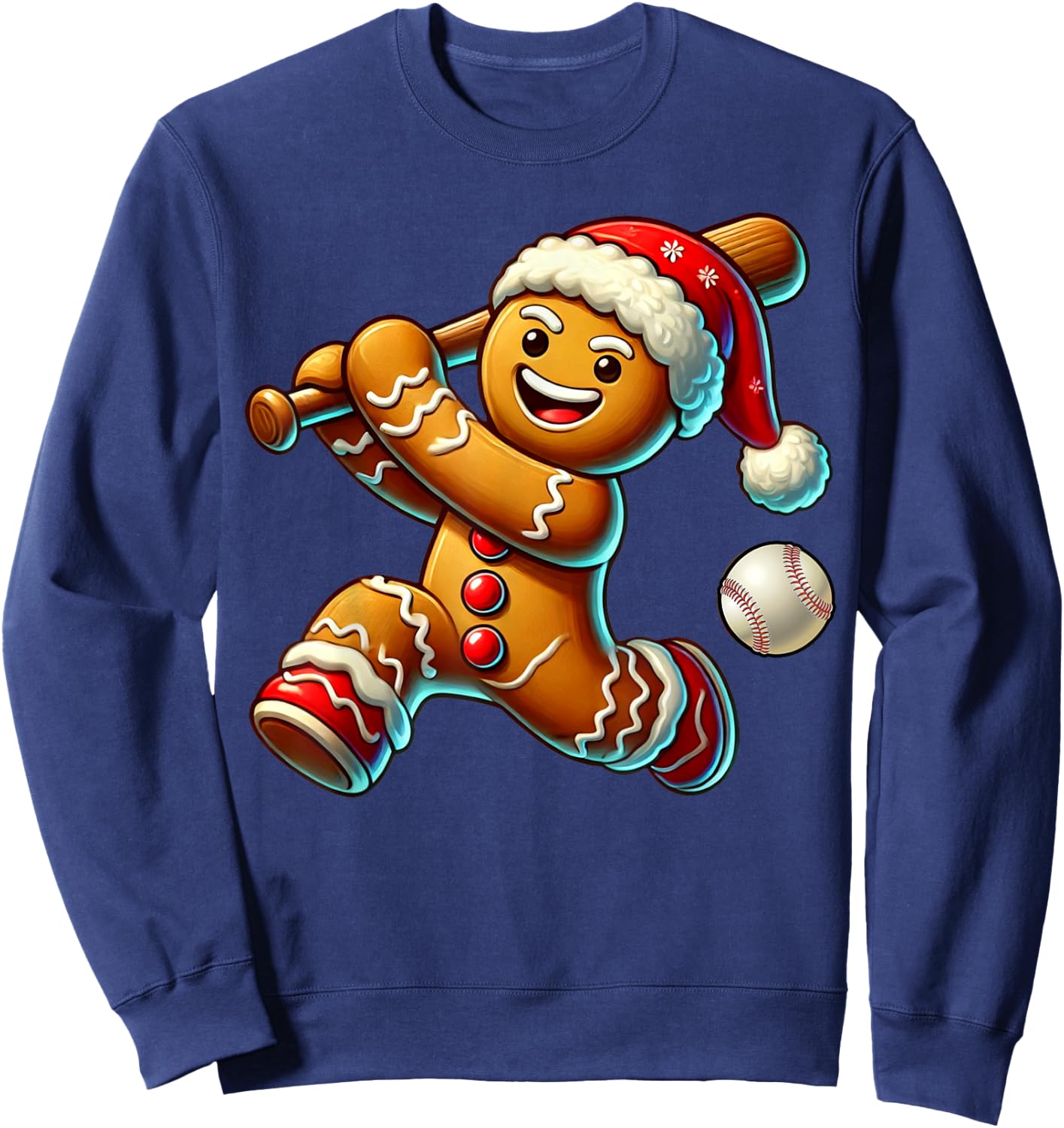 Funny Gingerbread Baseball Ugly Christmas Cookie Sweatshirt - Sweatshirt | Navy