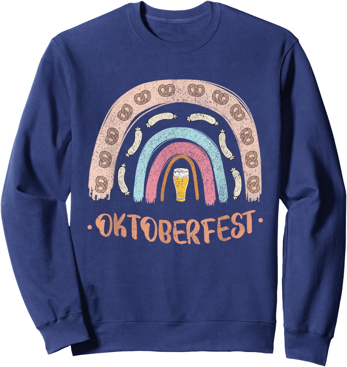 German Oktoberfest Sausage Pretzel Beer Vintage Rainbow Sweatshirt - Sweatshirt | Navy