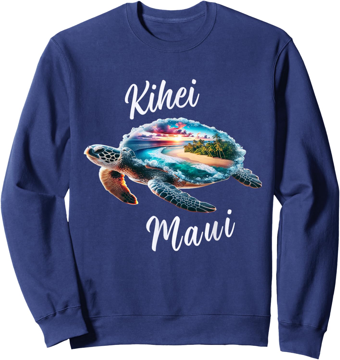 Kihei Maui Hawaii Beach on Sea Turtle Sweatshirt - Sweatshirt | Navy
